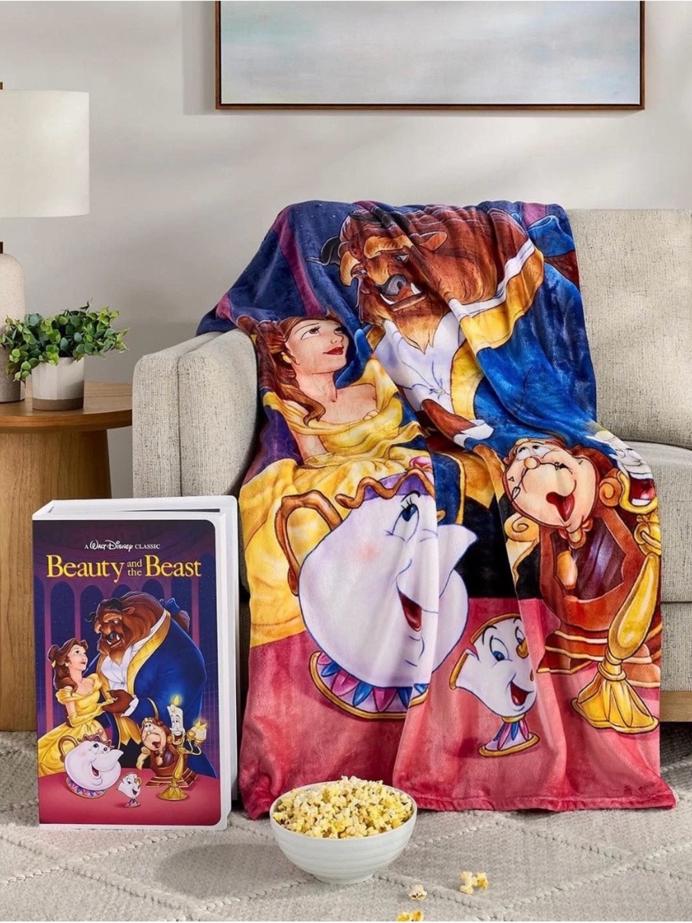 Disney Classic VHS Boxed Silk Touch Throw Blanket 50" × 70" Beauty and The Beast